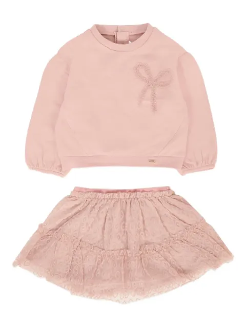 Mayoral set de suéter y falda con volantes y detalle de moño