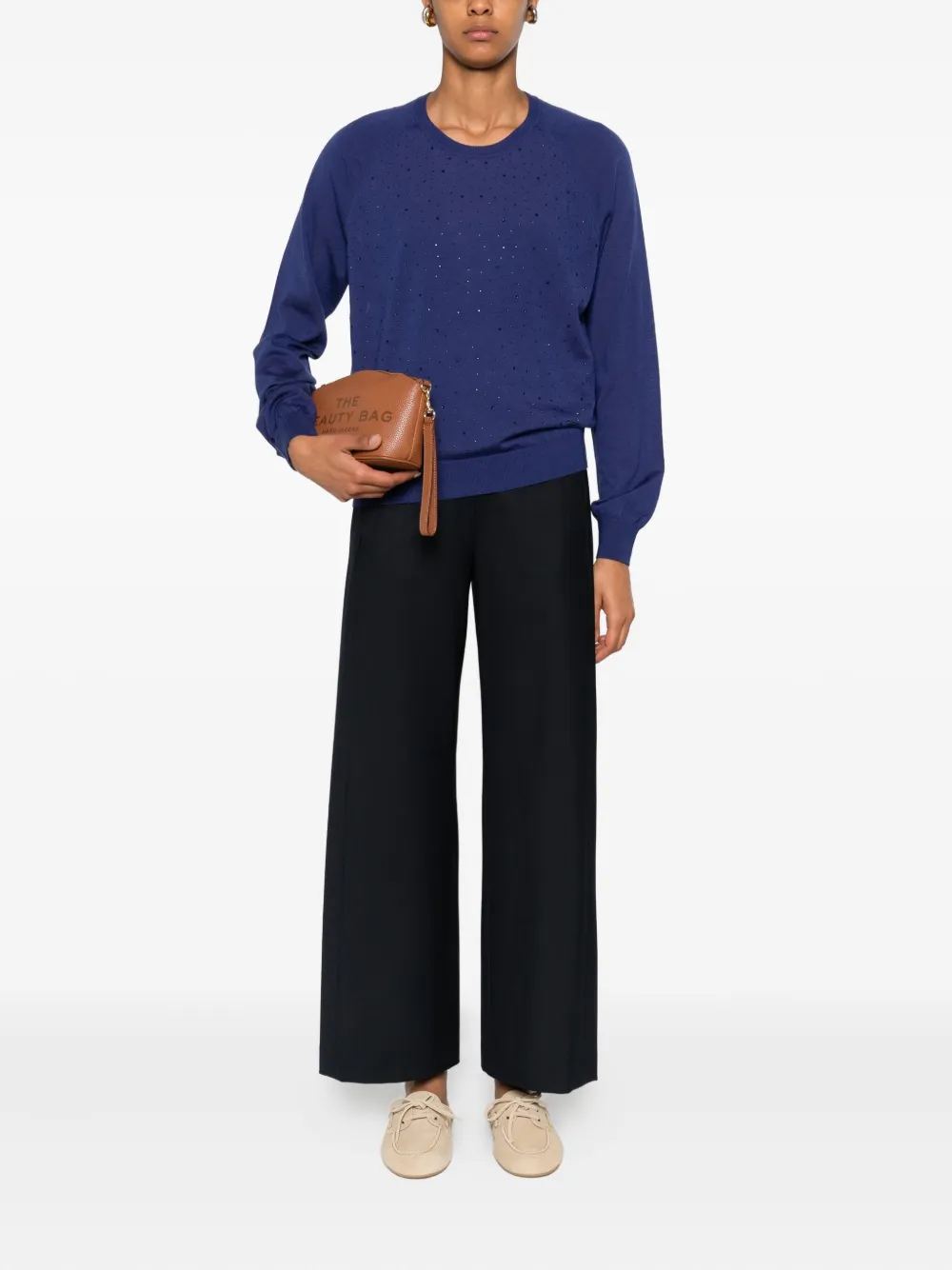 Emporio Armani Embellished Wool Sweater In Blue