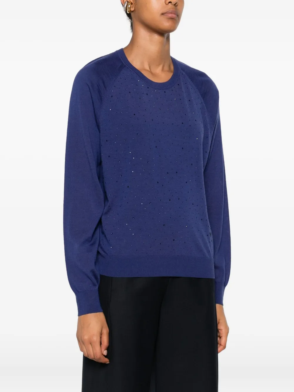 Emporio Armani Embellished Wool Sweater In Blue