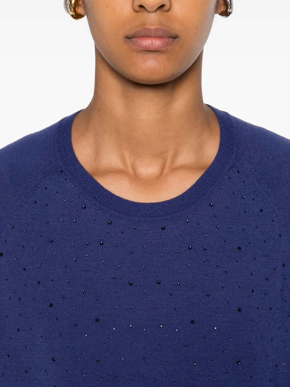 Emporio Armani Embellished Wool Sweater In Blue