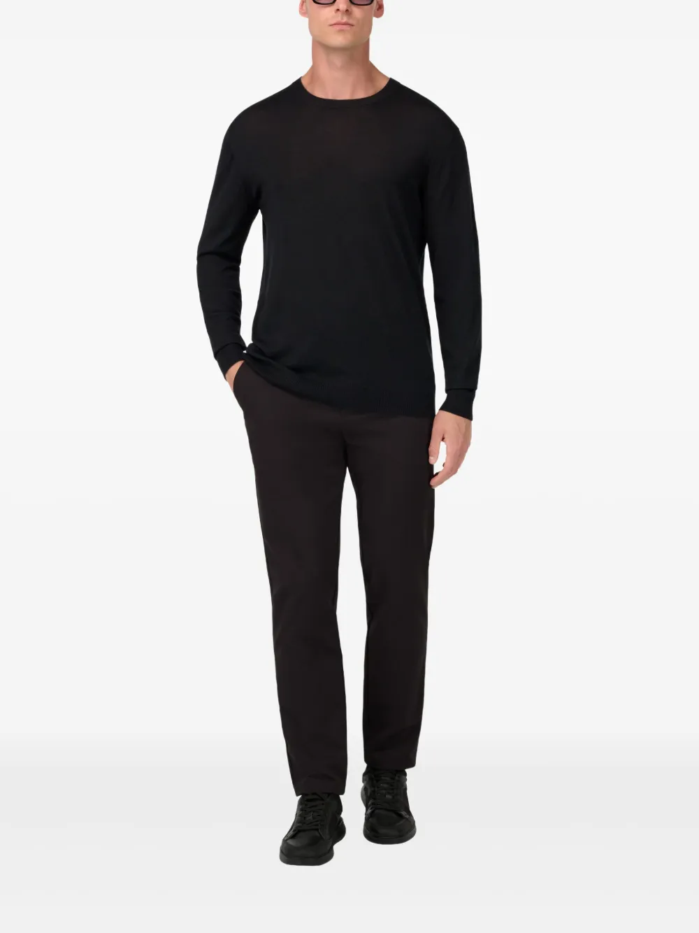Boggi Milano Super Fine Merino Wool Crew Neck Jumper - Zwart