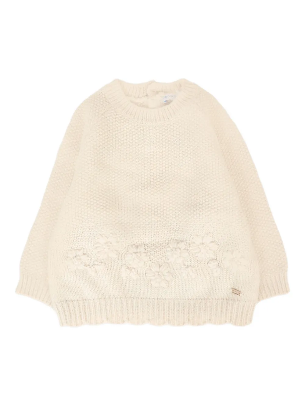 Mayoral Babies' Flower-embellished Knit Top In Neutral