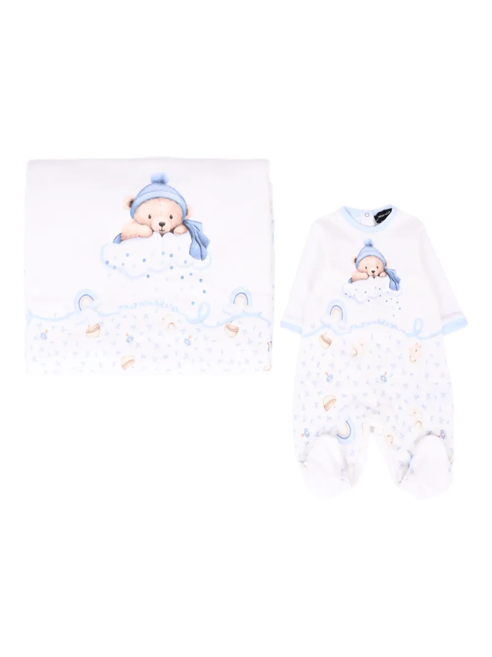 Monnalisa Teddy Bear-print babygrow blanket set Wit