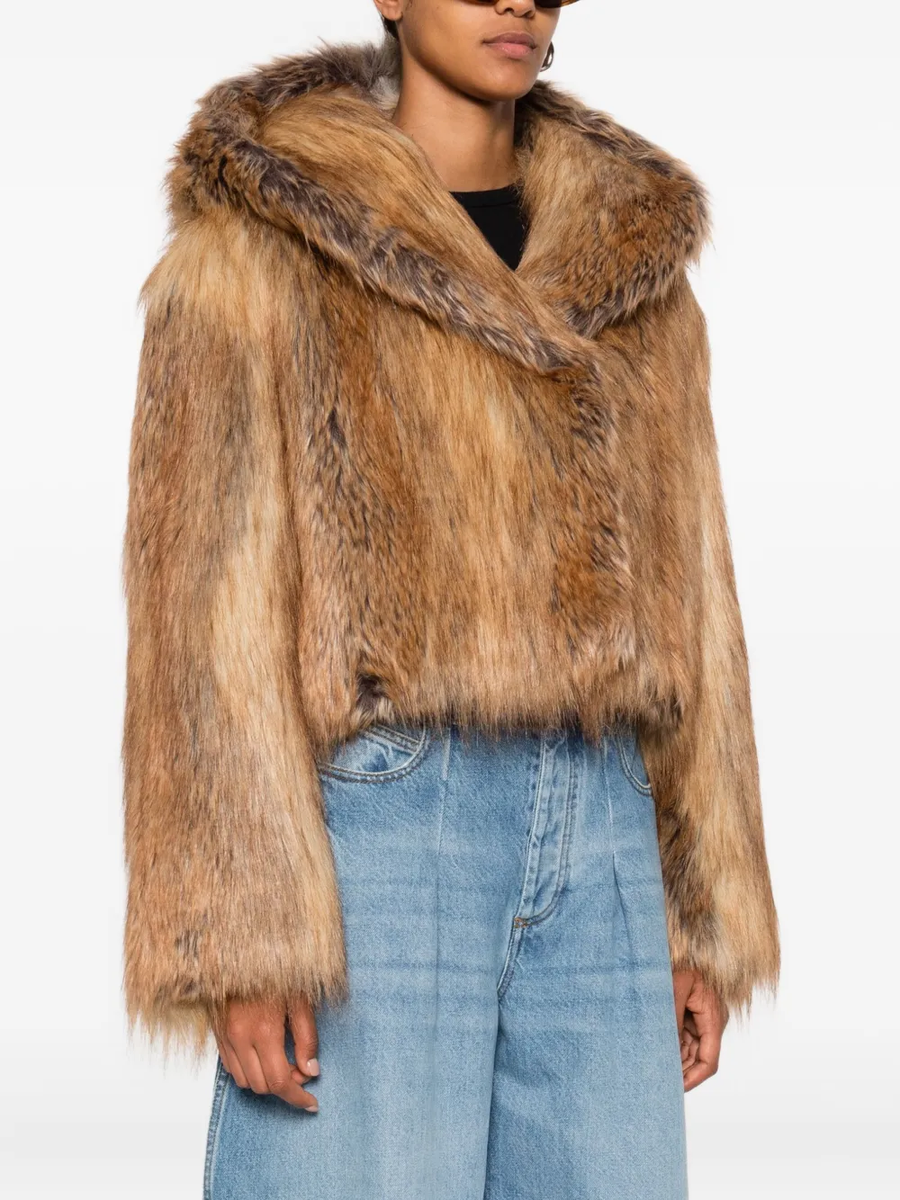 B&b Couture Hooded Long-sleeve Jacket In Brown