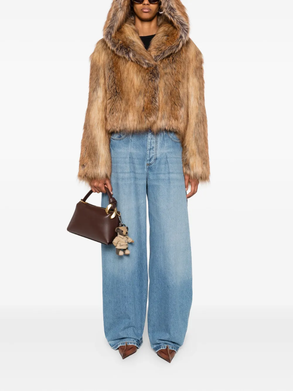 B&b Couture Hooded Long-sleeve Jacket In Brown