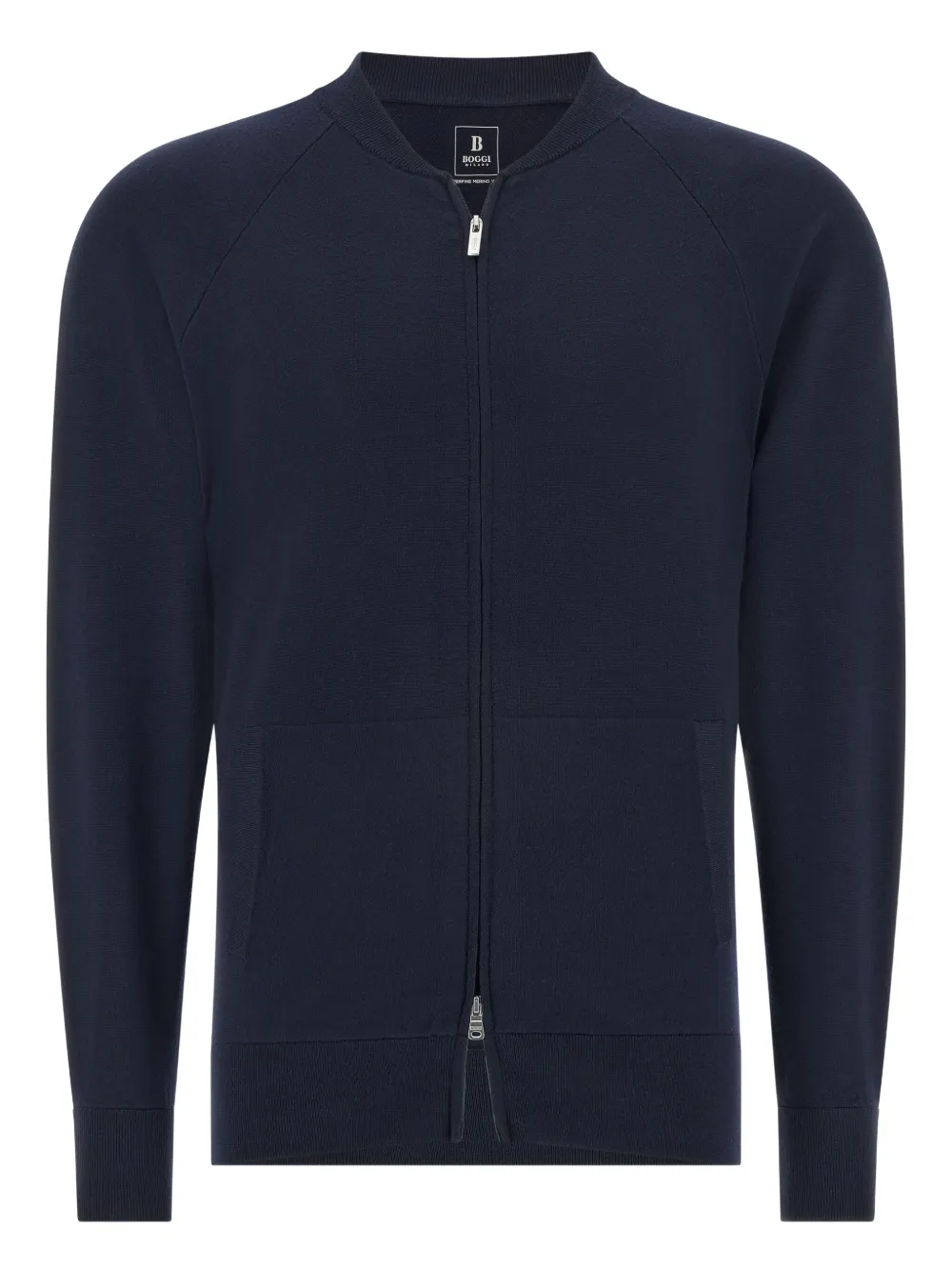 Boggi Milano Bomber-collar Zip-front Sweater In Blue
