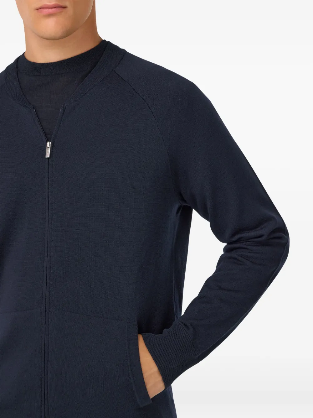 Boggi Milano Bomber-collar Zip-front Sweater In Blue