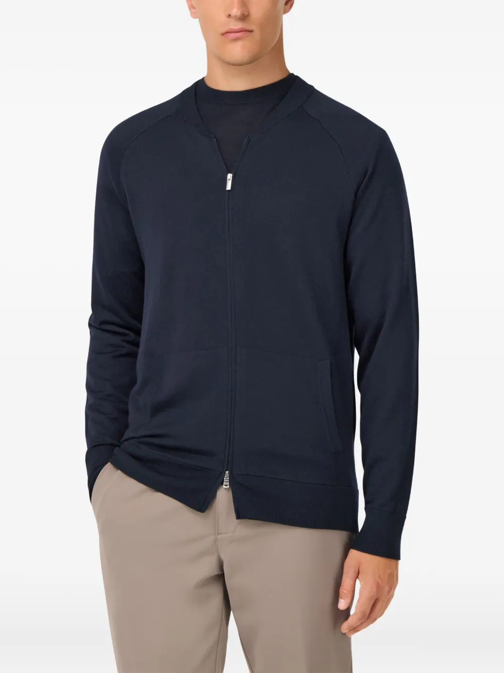 Boggi Milano Bomber-collar Zip-front Sweater In Blue