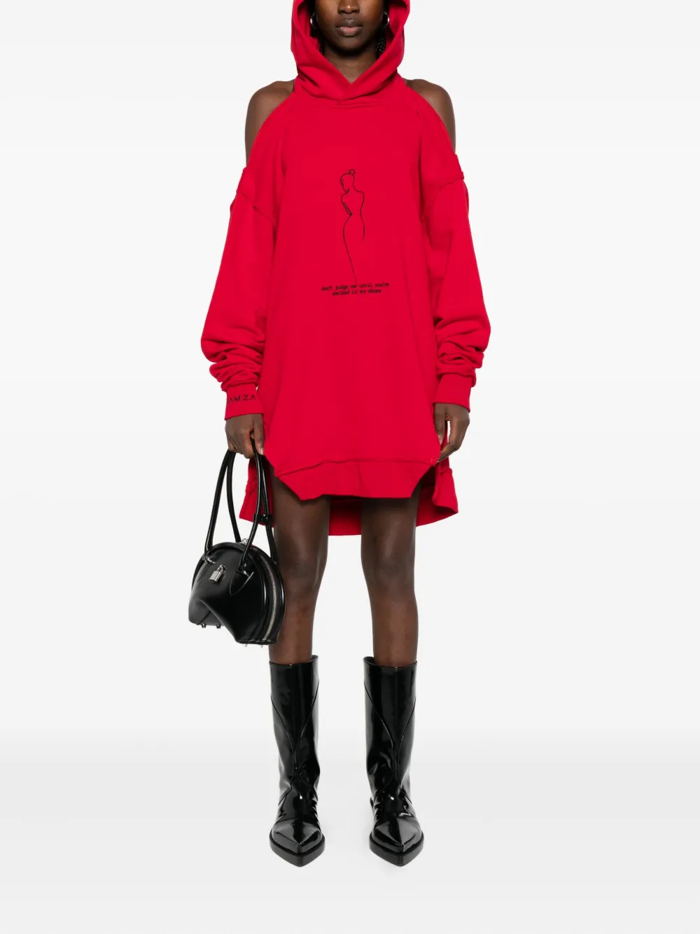 HAMZA Fragile graphic-print frayed-hem hoodie - Rood