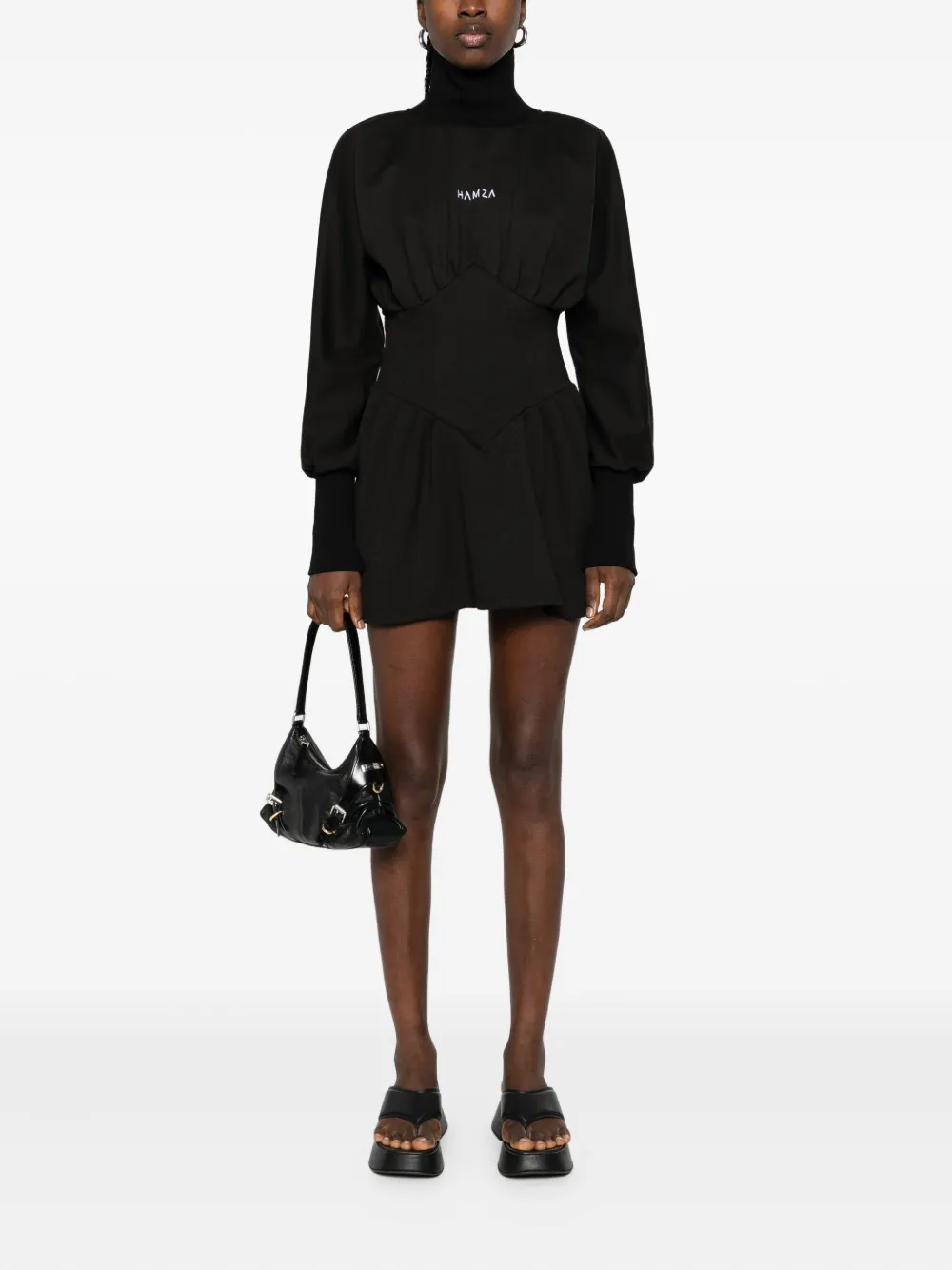 HAMZA Nyssa turtleneck fitted dress - Zwart