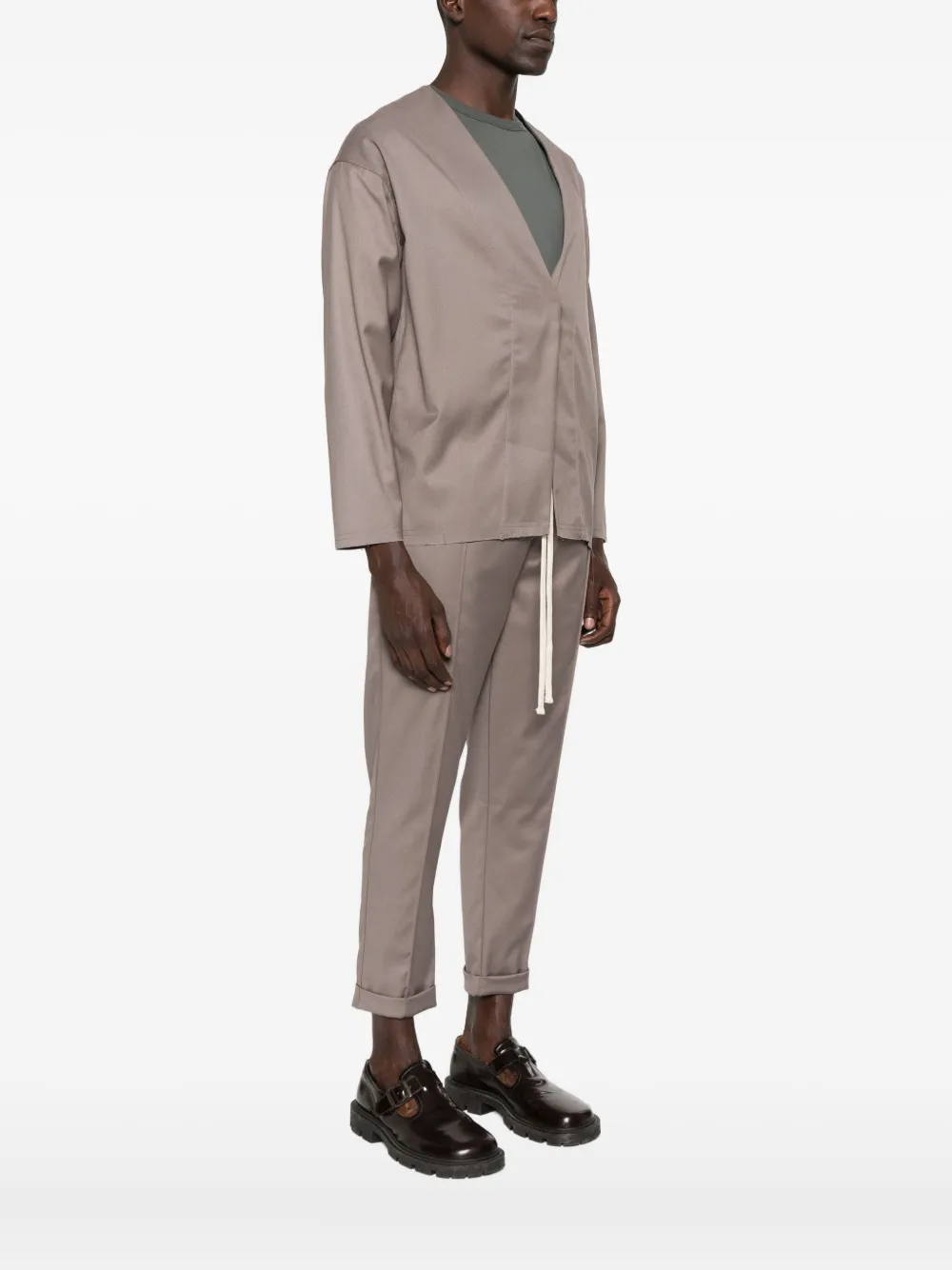 Hamza Thom V-neck Button Blazer In Neutral