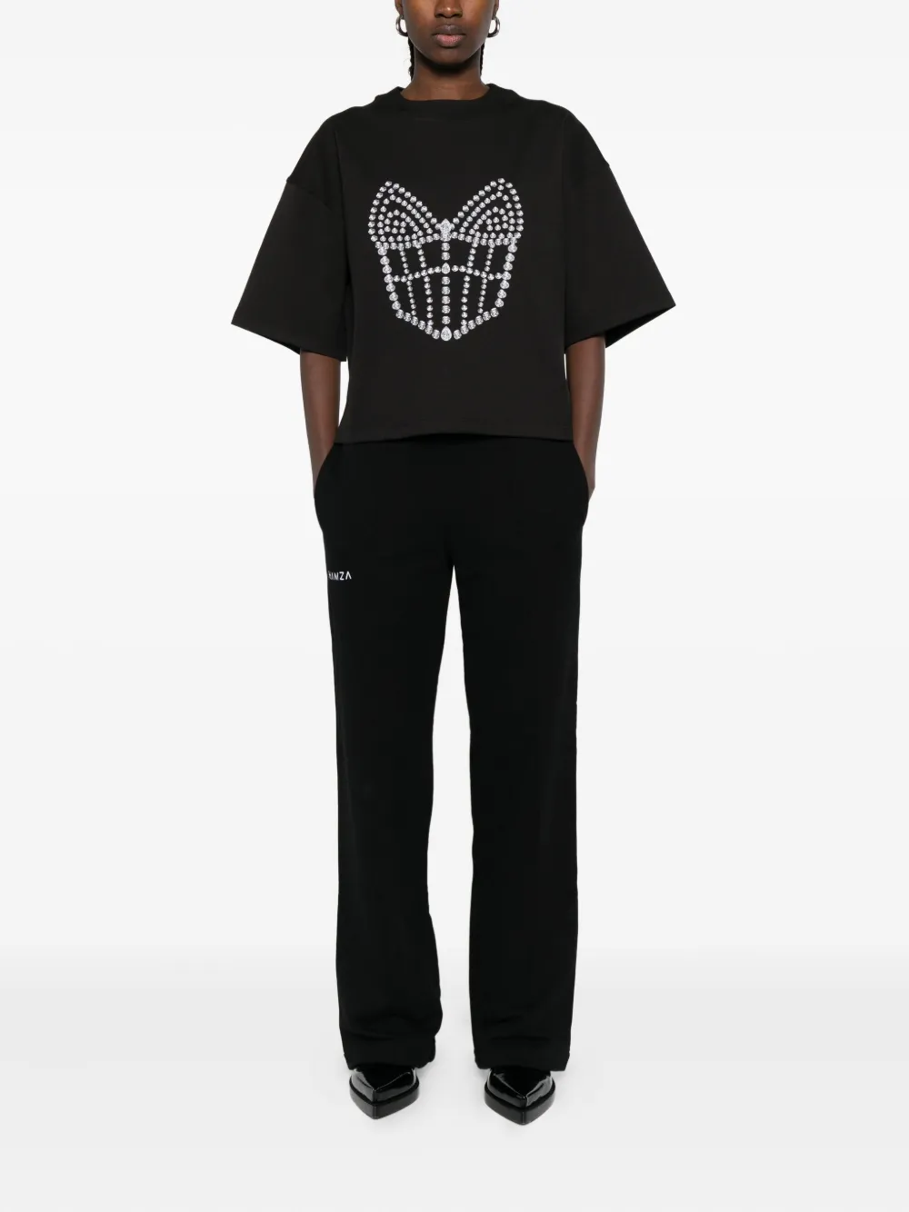 Hamza La Perle Embellished T-shirt In Black