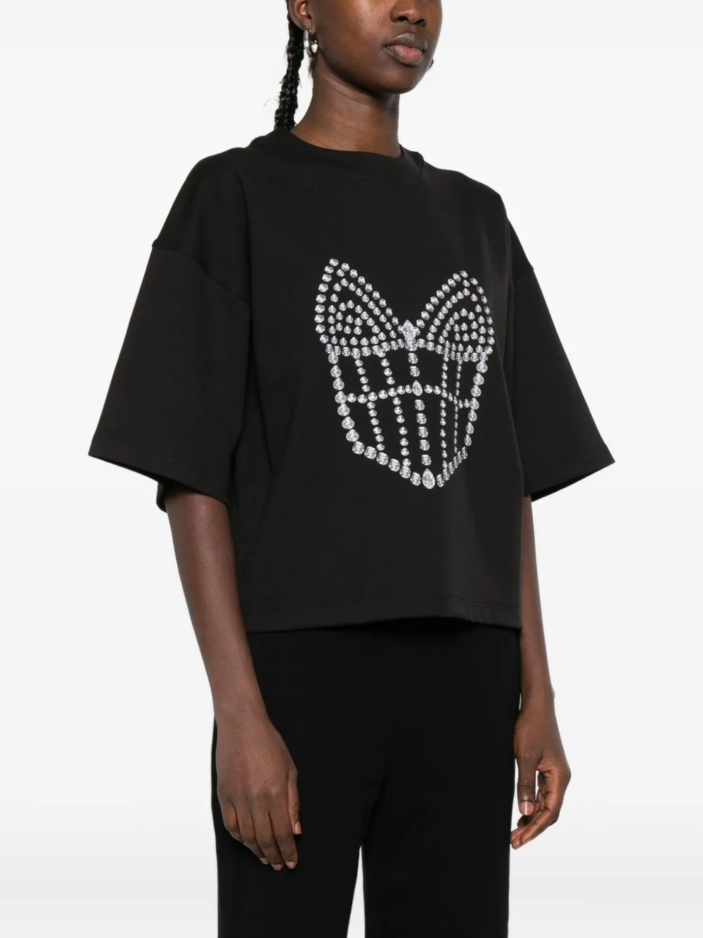 HAMZA La Perle verfraaid T-shirt Zwart