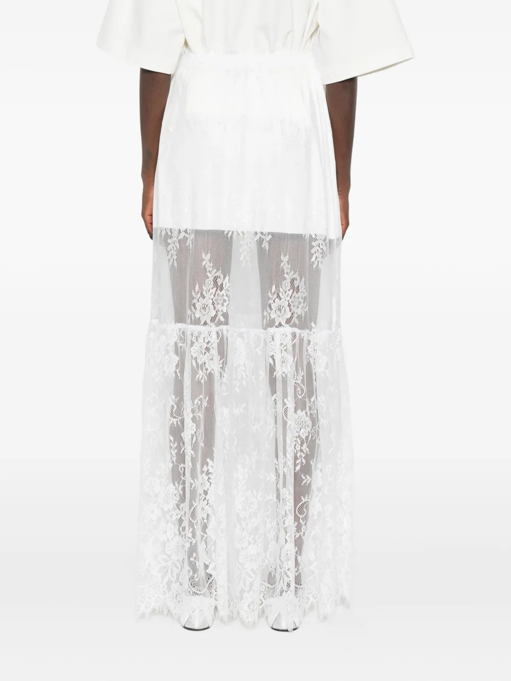 HAMZA Snowflake straight maxi-rok met kanten vlakken Wit