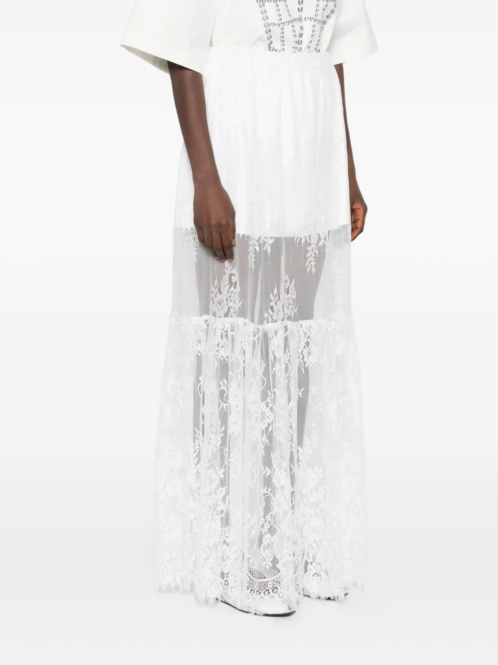 HAMZA Snowflake straight maxi-rok met kanten vlakken Wit