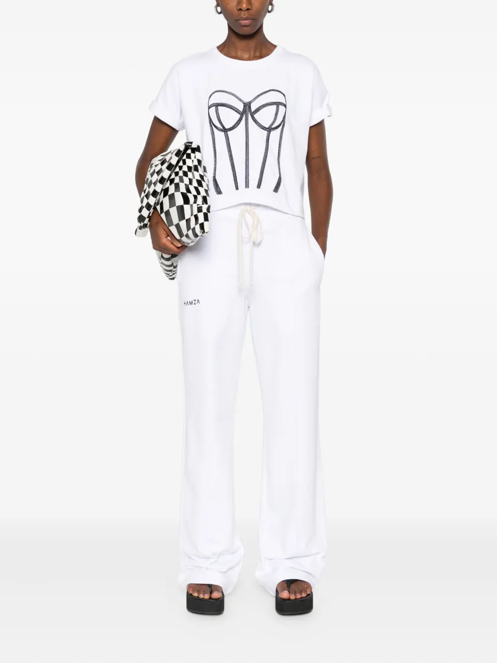 Hamza Skipper Drawstring Cotton Trousers In White