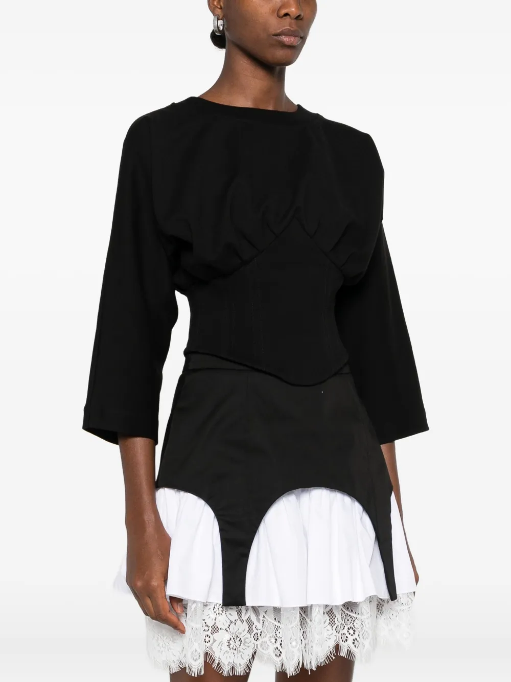 Corset-Detail Three-Quarter Sleeve Top