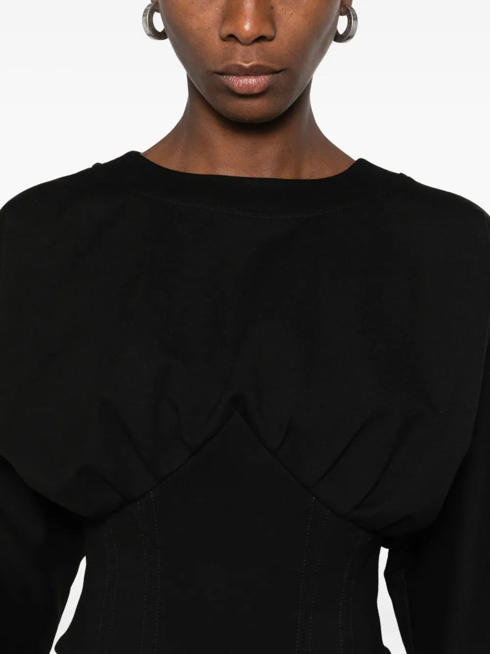 HAMZA corset-detail three-quarter sleeve top - Zwart