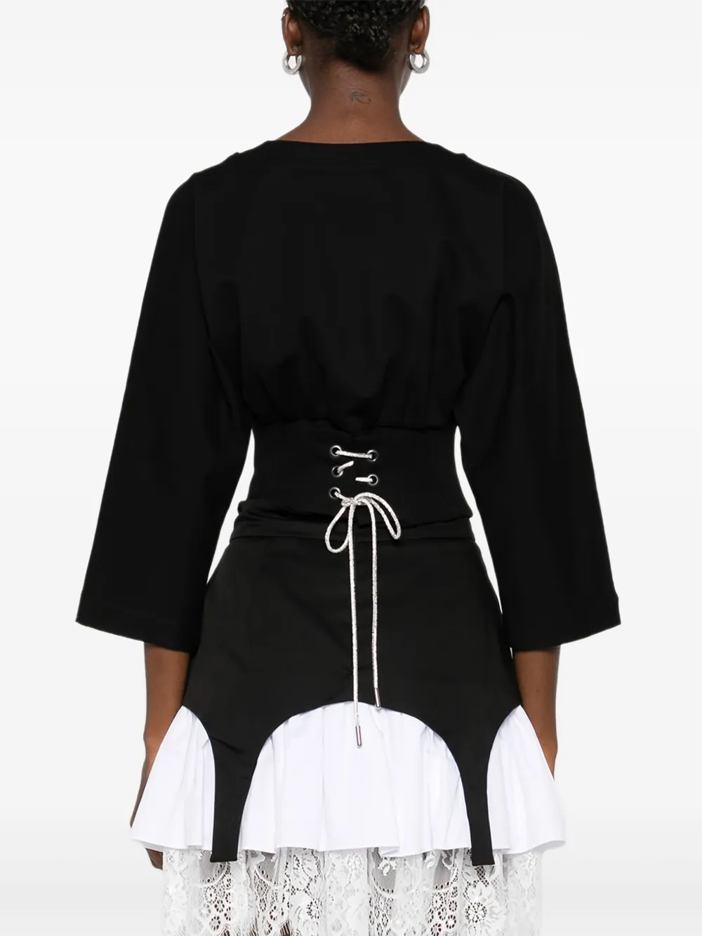 Corset-Detail Three-Quarter Sleeve Top