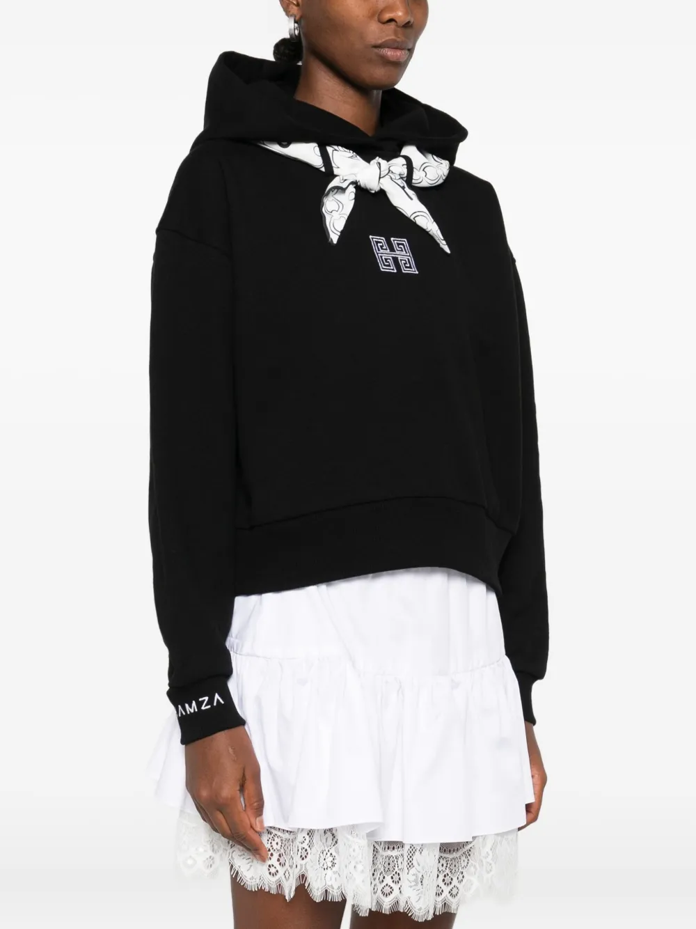 HAMZA embroidered cropped hoodie - Zwart