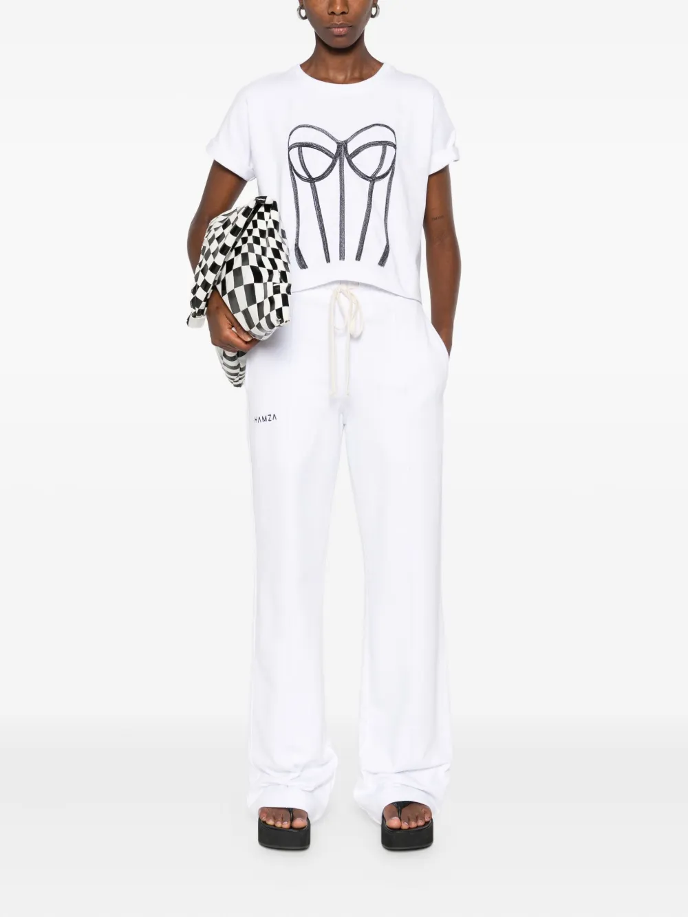 HAMZA corset-print T-shirt Wit