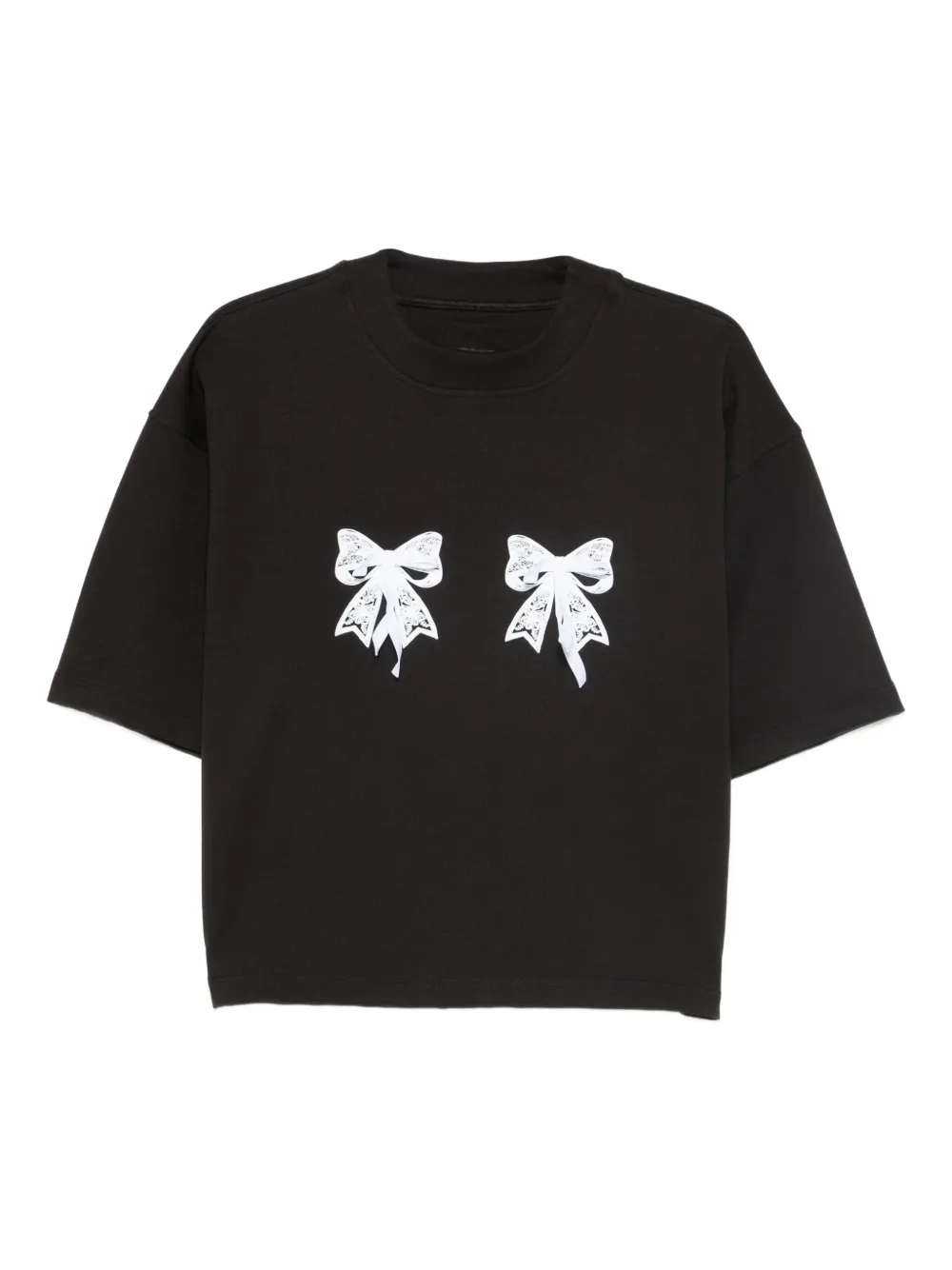 HAMZA Luna T-shirt met strik van kant Zwart