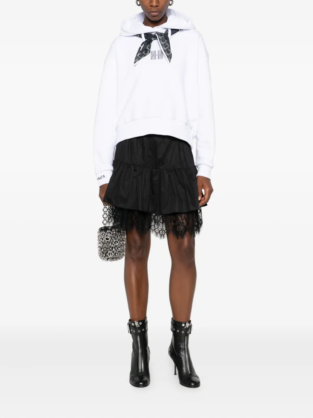 HAMZA Tiffany scarf-detail hoodie - Wit