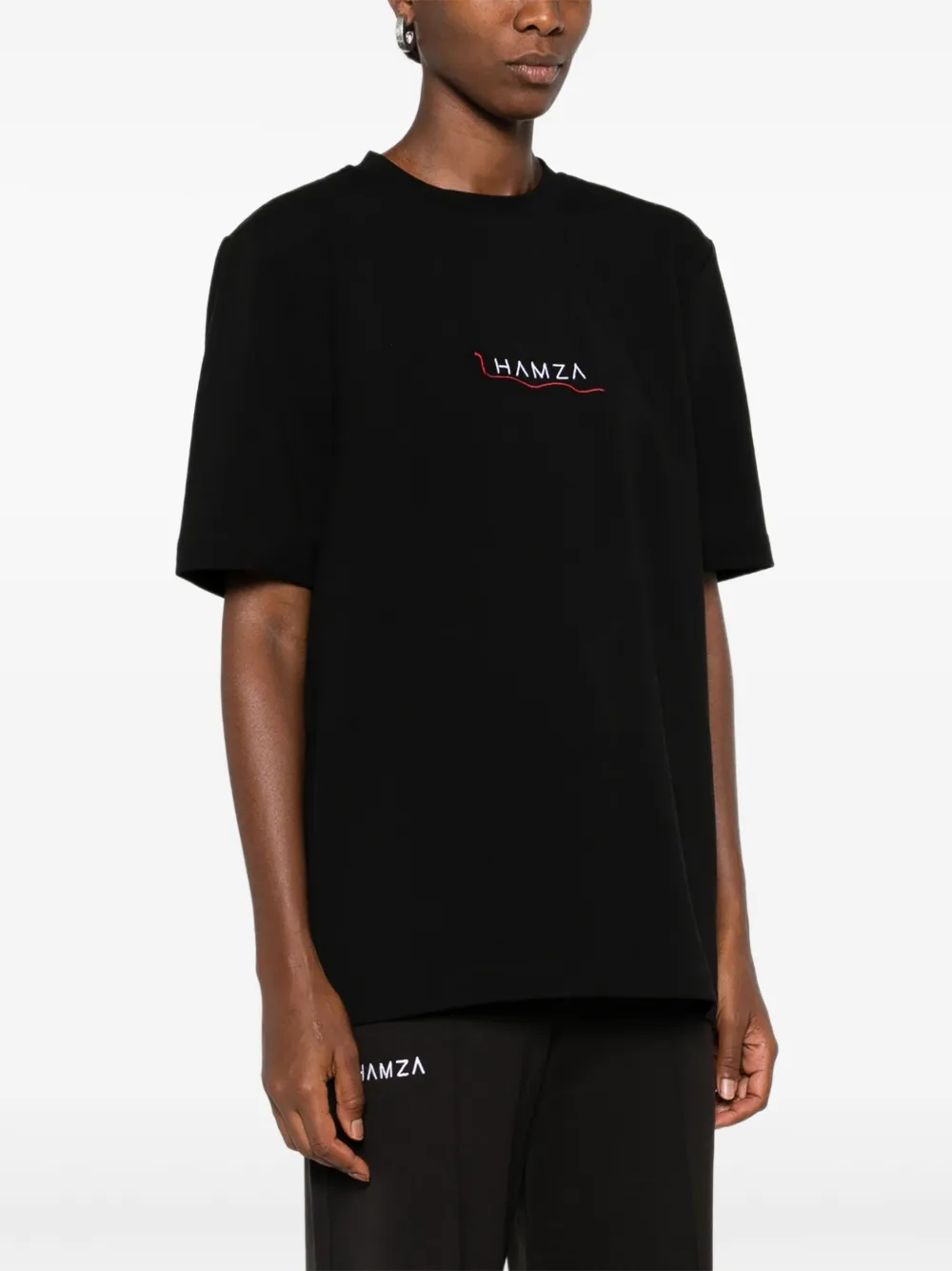 HAMZA Touch T-shirt met borduurwerk en korte mouwen Zwart
