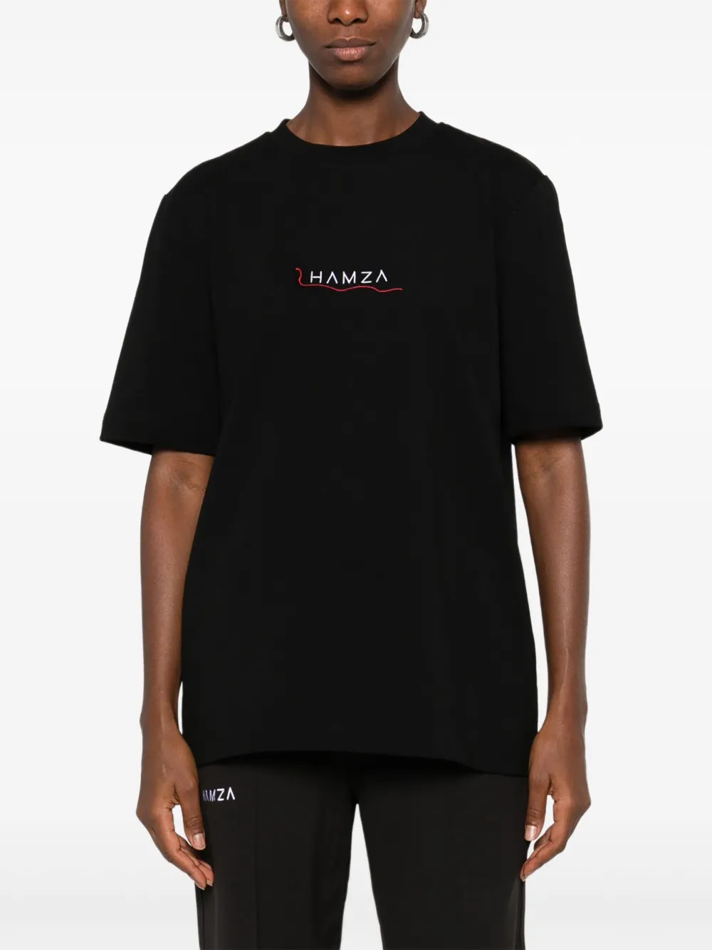 HAMZA Touch T-shirt met borduurwerk en korte mouwen Zwart