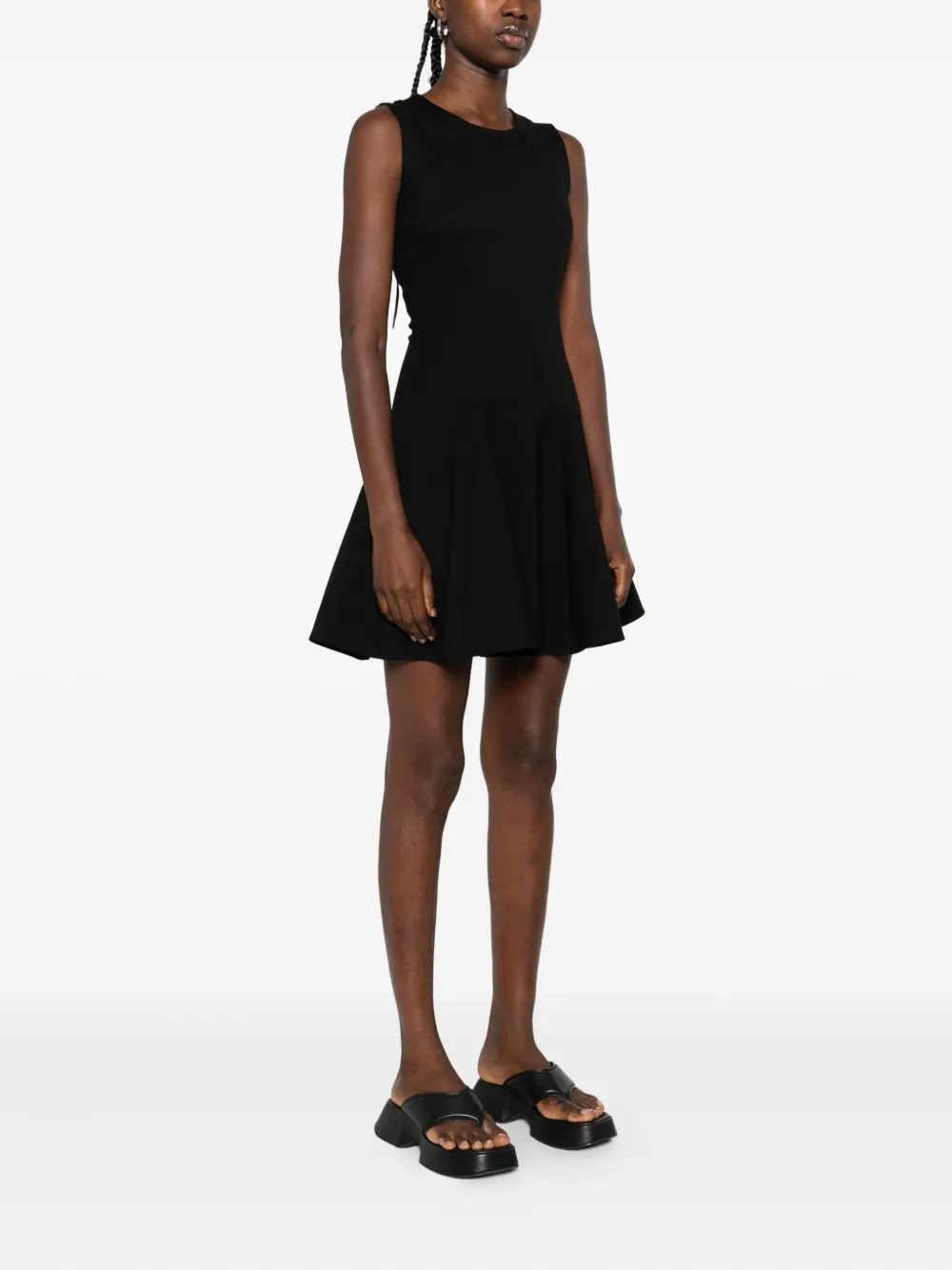 Hamza Sleeveless Skater Mini Day Dress In Black