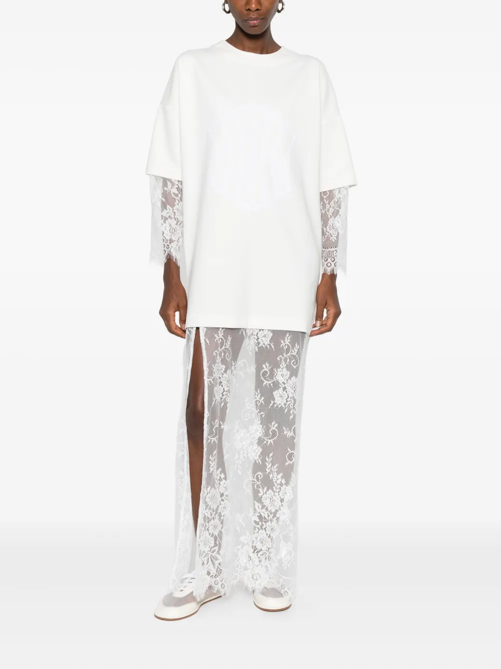 HAMZA lace-insert T-shirt maxi dress - Wit