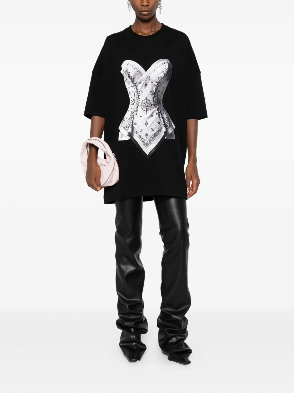 HAMZA corset-print T-shirt Zwart