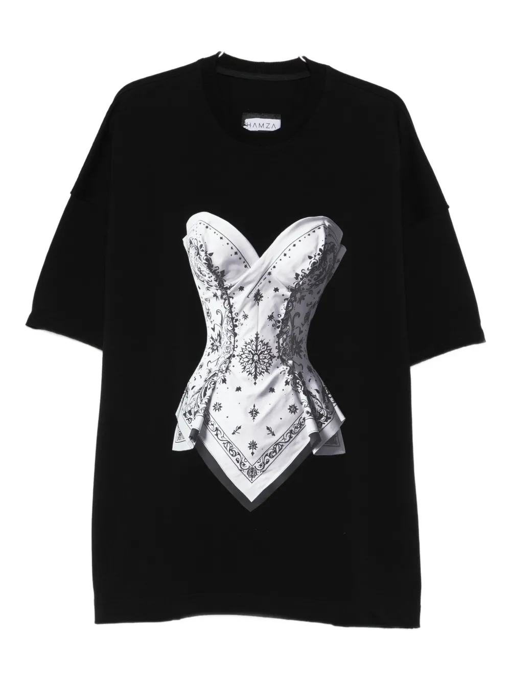 HAMZA corset-print T-shirt Zwart