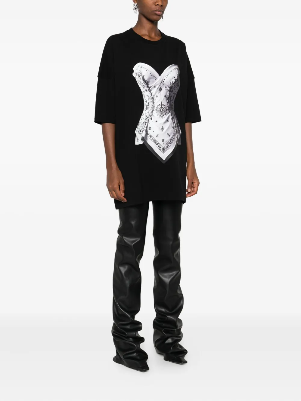 HAMZA corset-print T-shirt Zwart