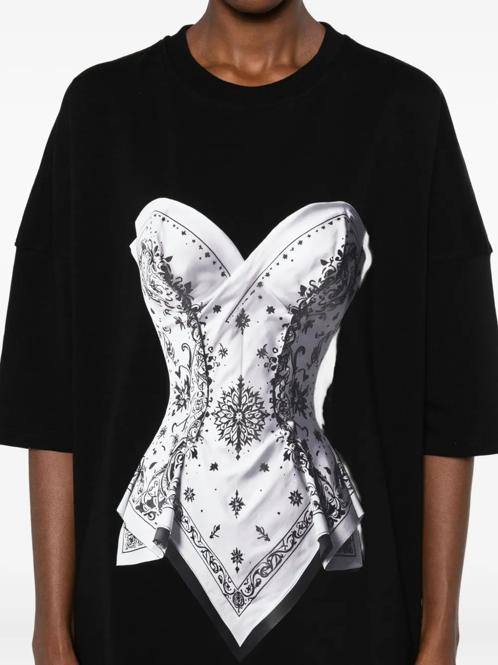 HAMZA corset-print T-shirt Zwart
