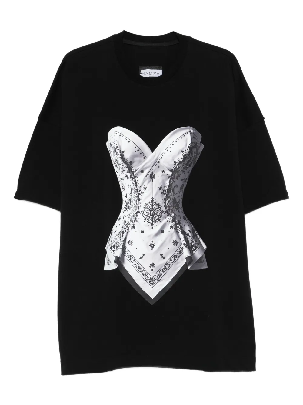 HAMZA T-shirt met korsetprint Zwart