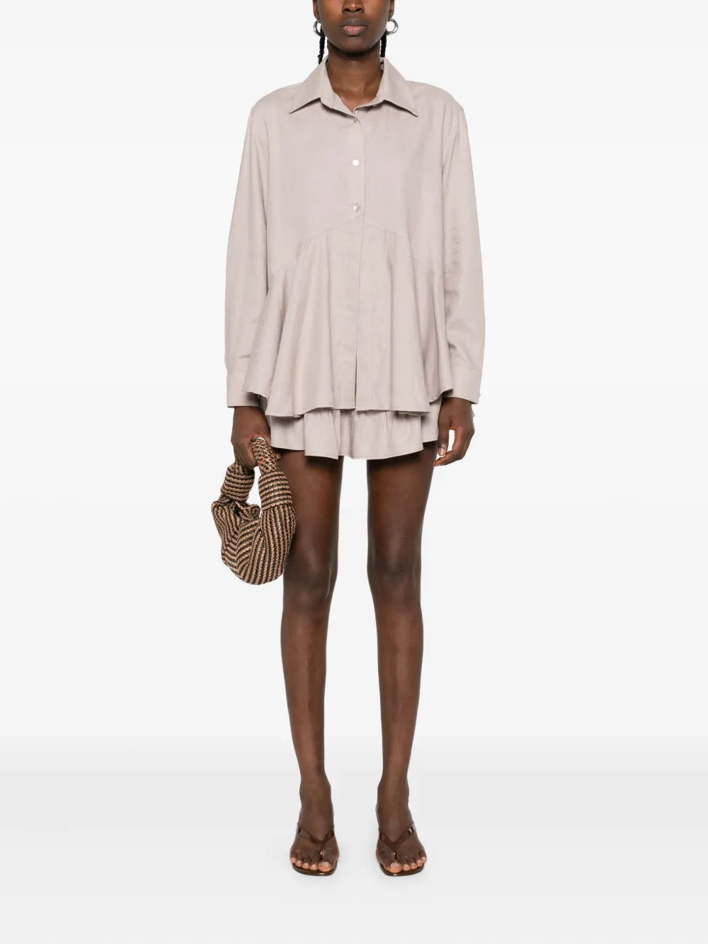 HAMZA Bali ruffled collared shirt - Beige