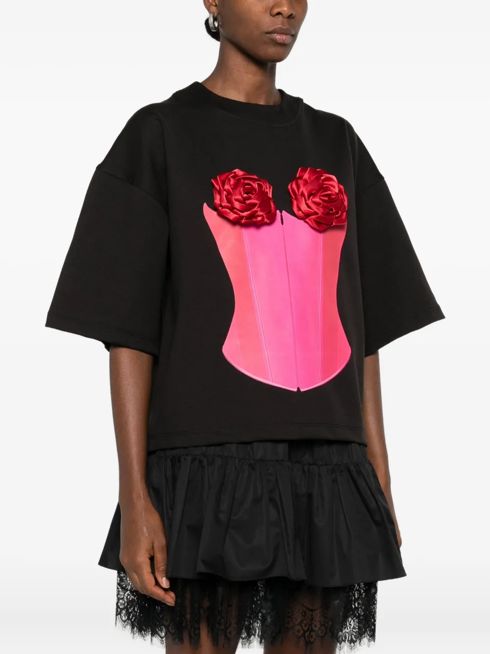 HAMZA T-shirt verfraaid met rozen Zwart
