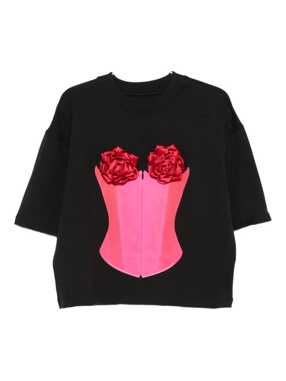 HAMZA rose-embellished T-shirt Zwart