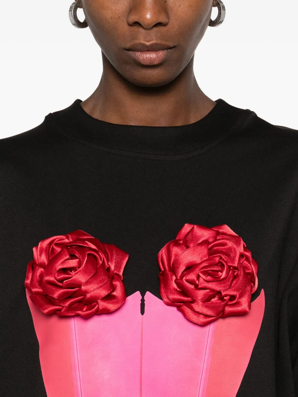 HAMZA T-shirt verfraaid met rozen Zwart