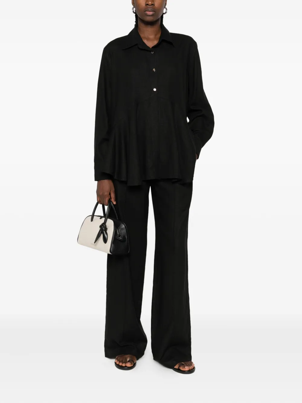 HAMZA Skipper linen flared trousers - Zwart