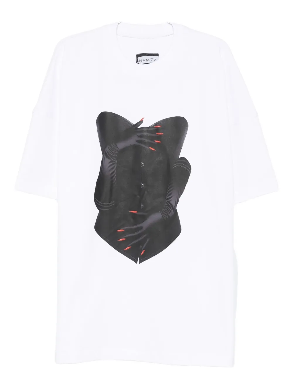 Hamza Corset Print Mini T-shirt Dress In White