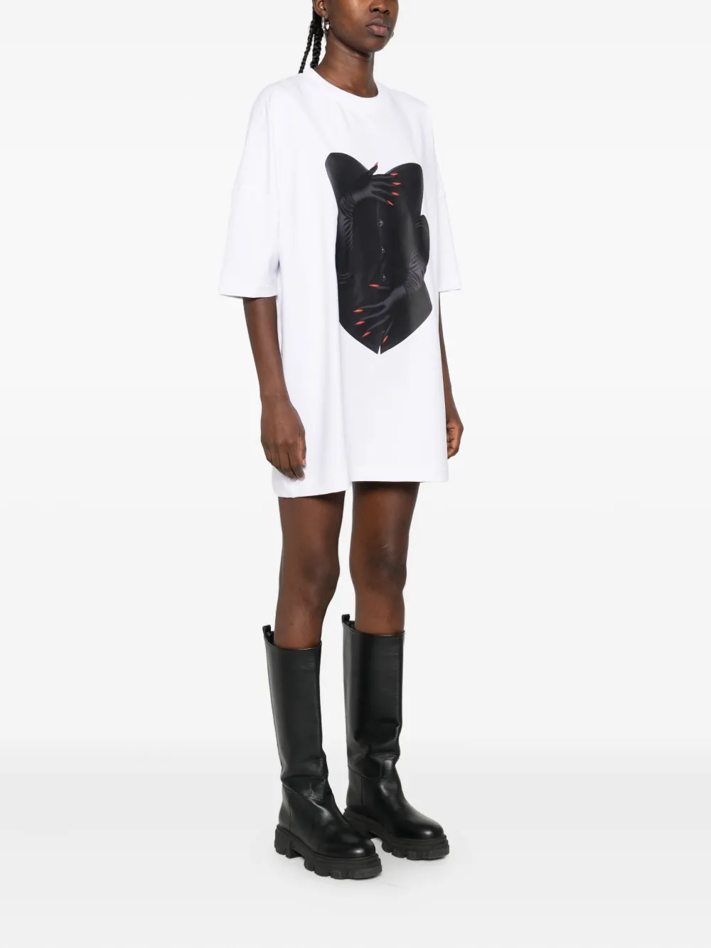 Hamza Corset Print Mini T-shirt Dress In White