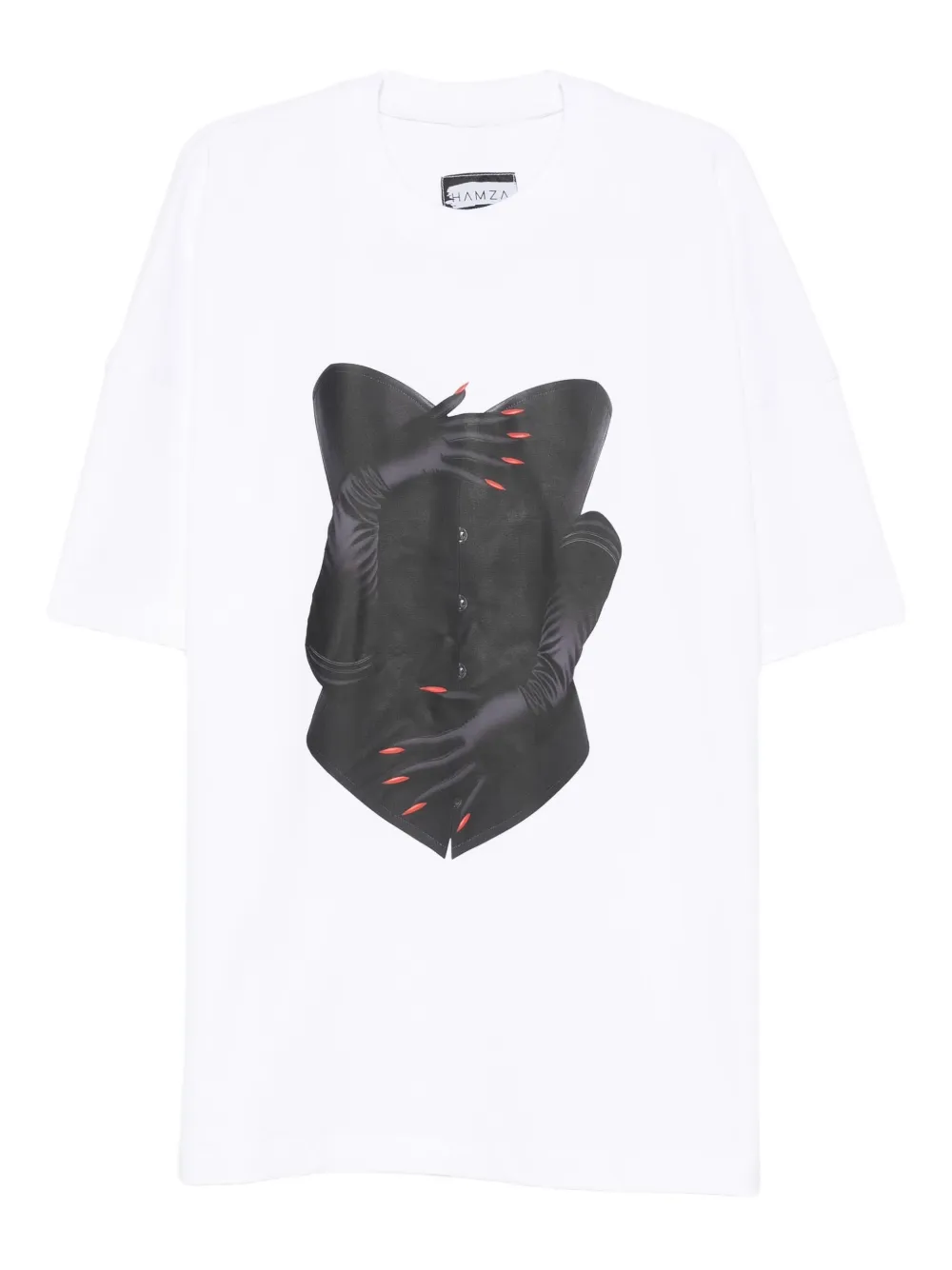 HAMZA corset print mini T-shirt dress - ホワイト HAMZA corset print mini T-shirt dress - ホワイト