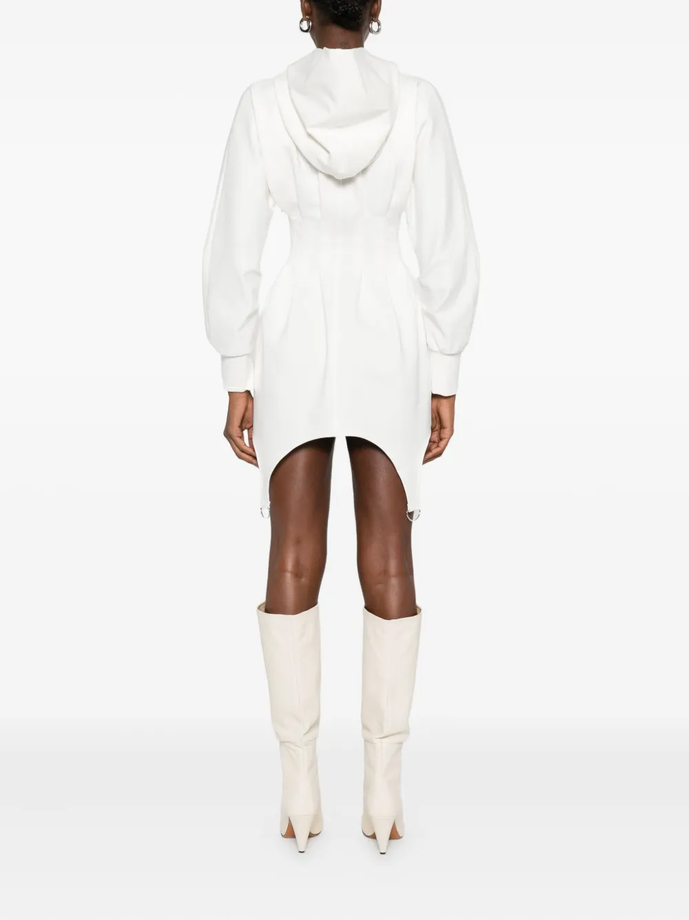 Hamza Hooded Waist-cinched Dress In White