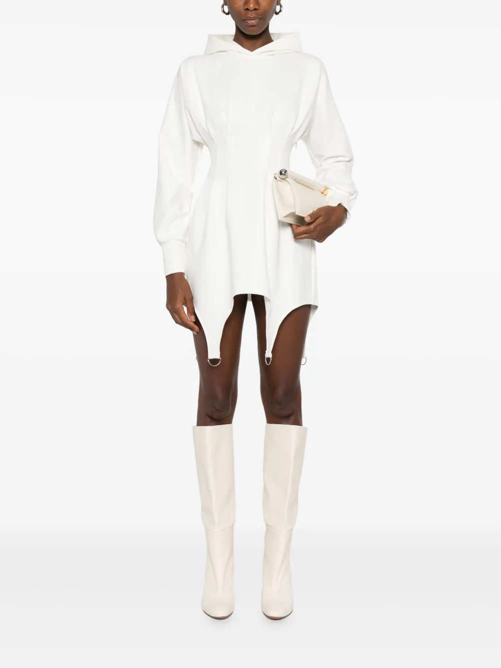 HAMZA hooded waist-cinched dress - Wit