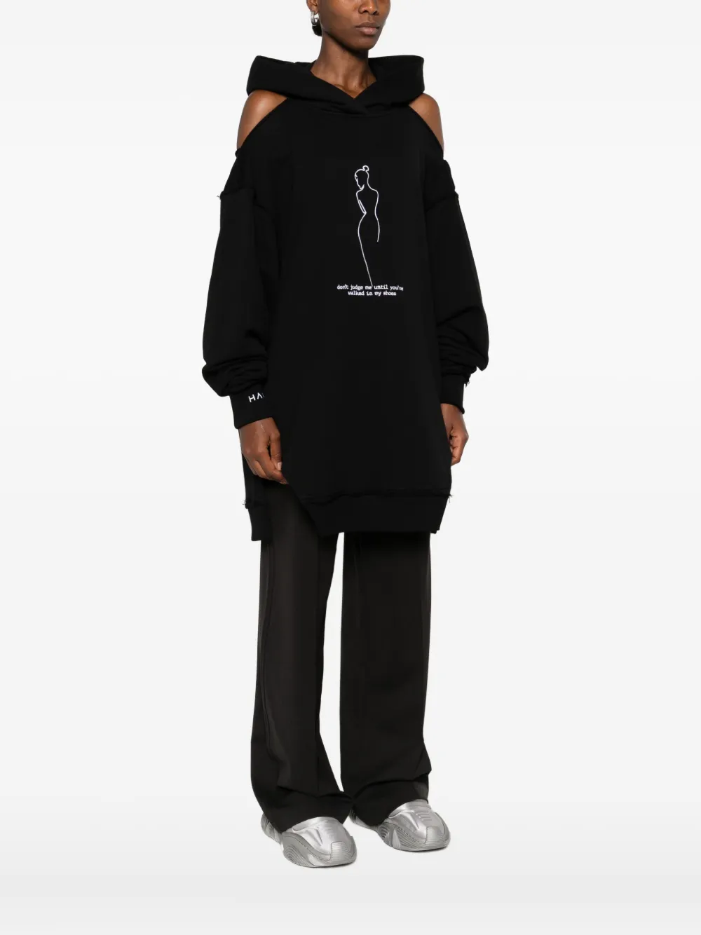 HAMZA cut-out graphic hoodie - Zwart