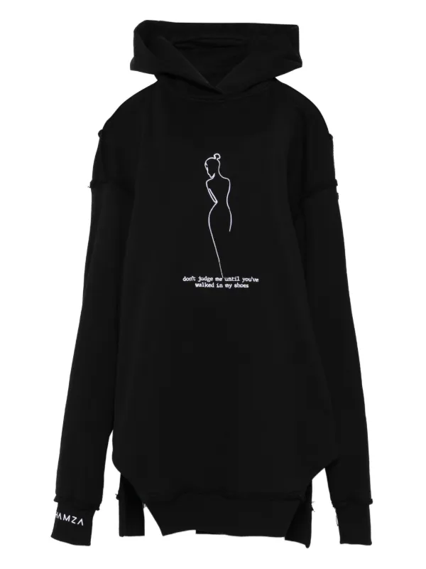 HAMZA cut-out Graphic Hoodie Black FARFETCH IE