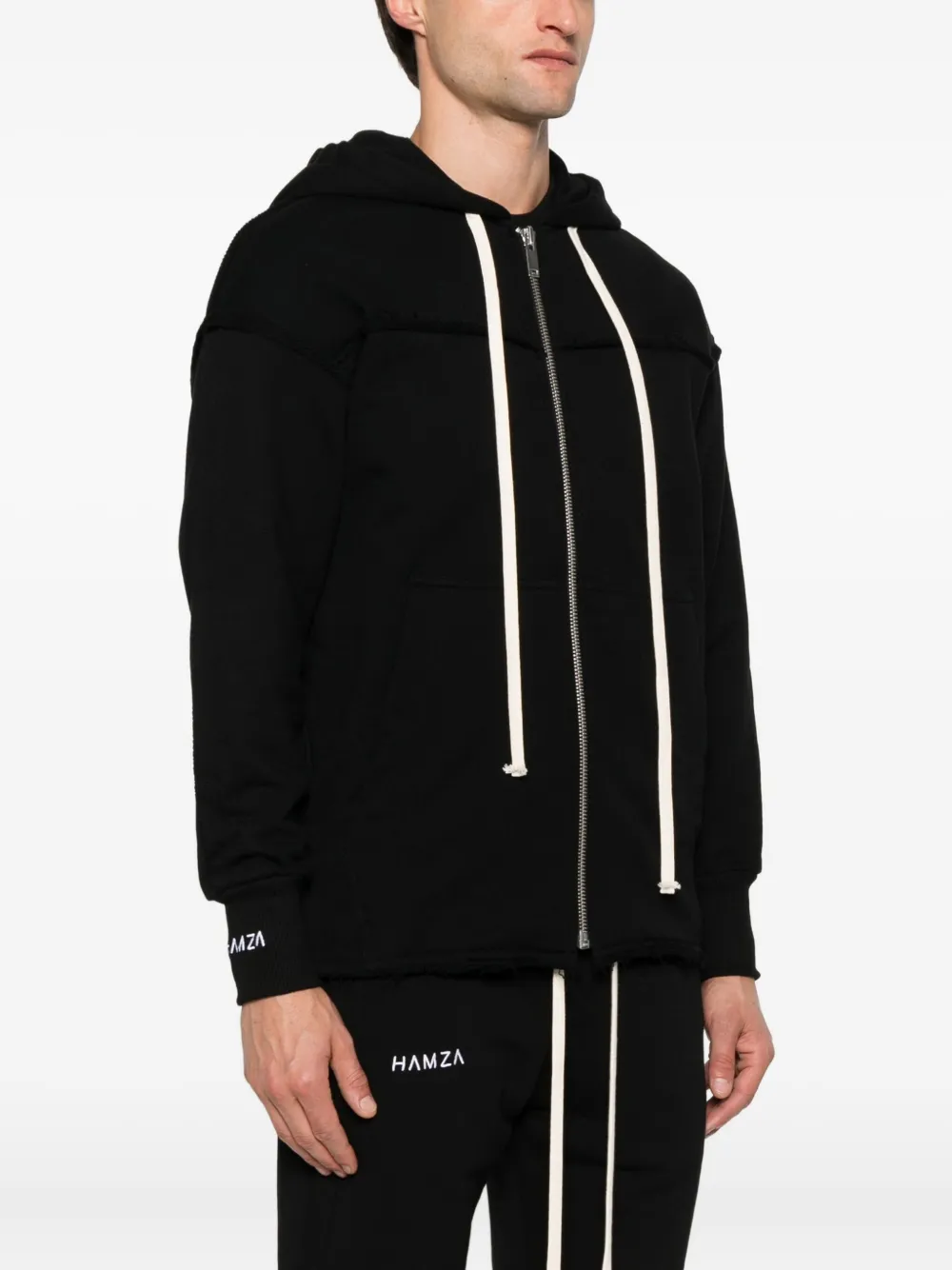 Hamza Frayed Zip-up Hoodie In Black