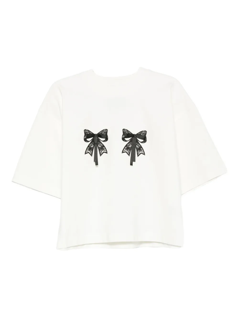 HAMZA Luna T-shirt met strik van kant Wit